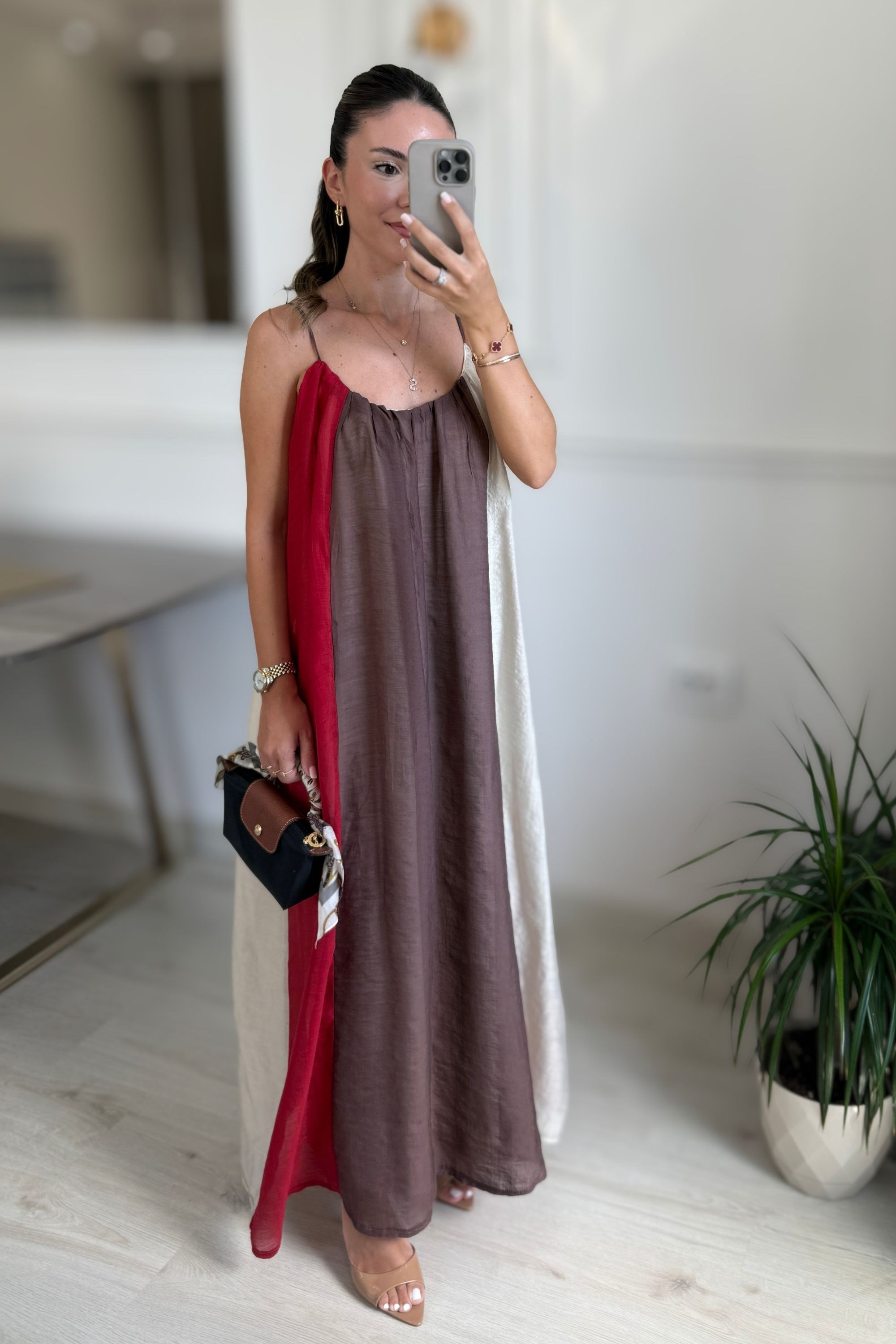 ,RENK GEÇİŞLİ ASKILI ELBİSE - RENKLİ