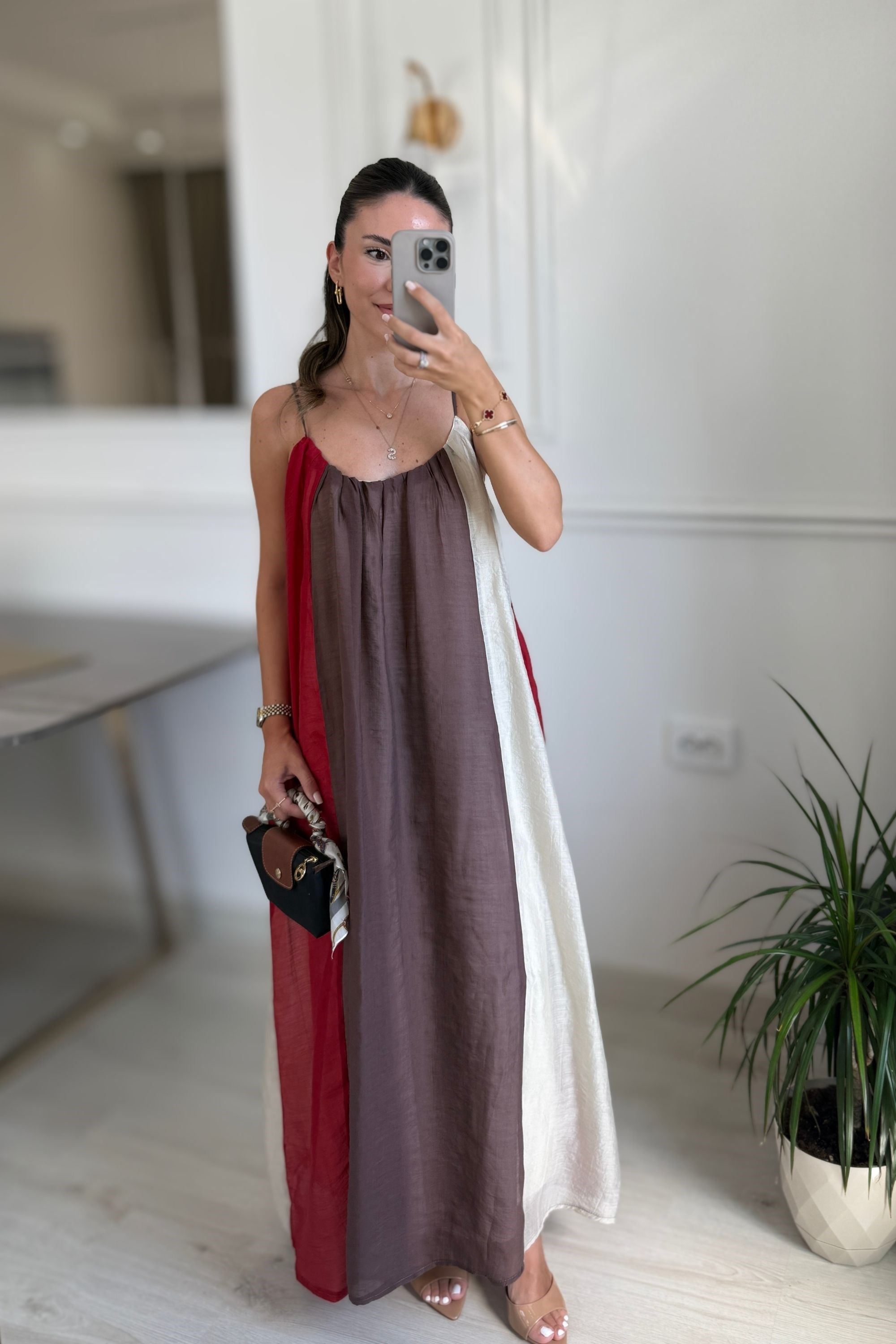 ,RENK GEÇİŞLİ ASKILI ELBİSE - RENKLİ