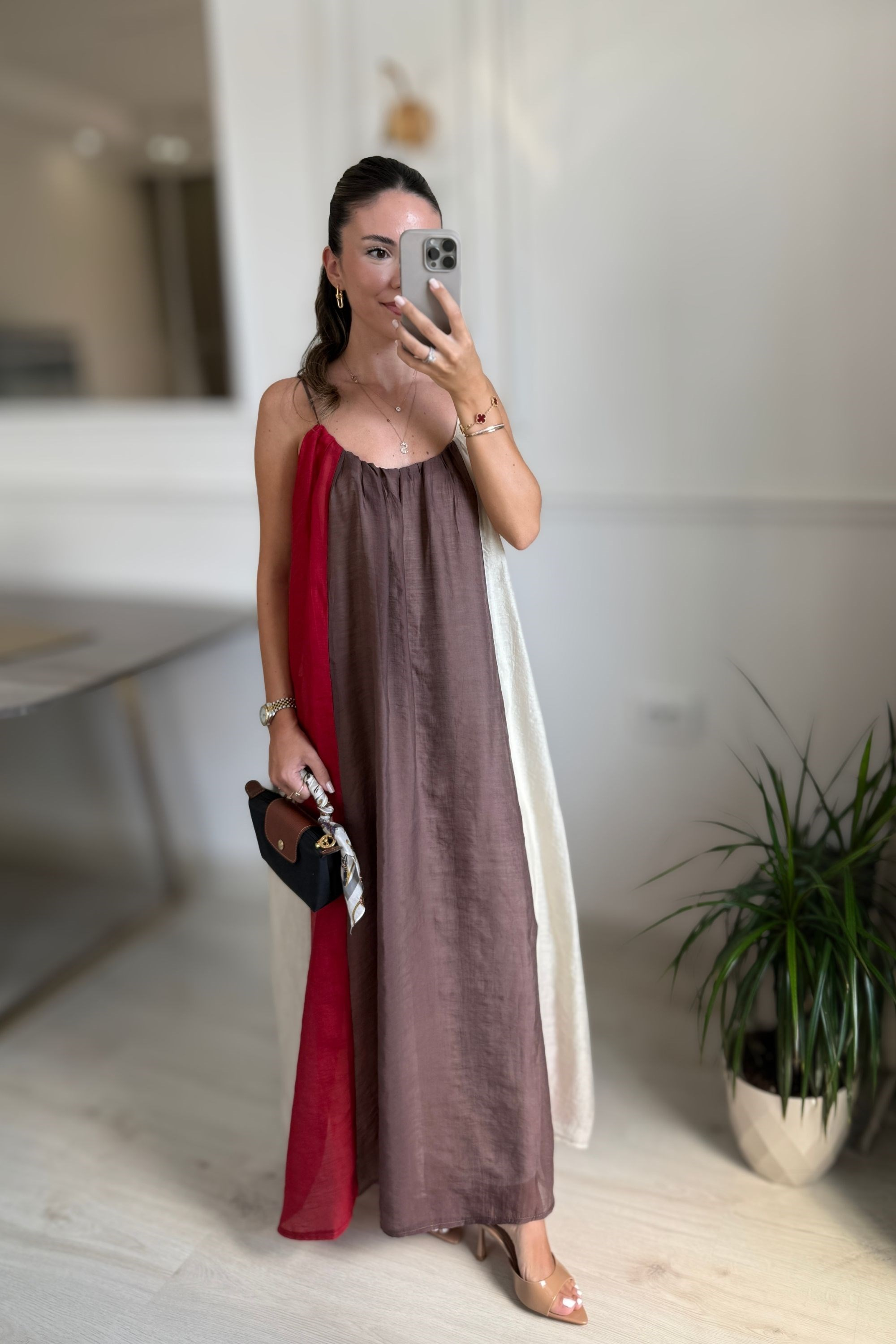 ,RENK GEÇİŞLİ ASKILI ELBİSE - RENKLİ