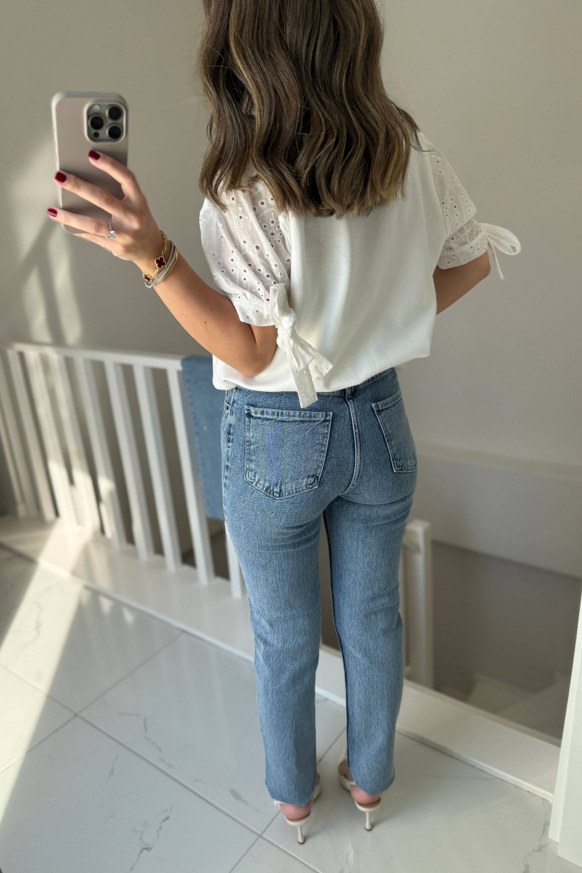TAŞLI KESİK PAÇA JEAN - MAVİ