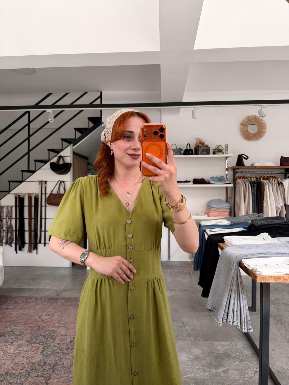 DÜĞME DETAYLI TENSEL ELBİSE