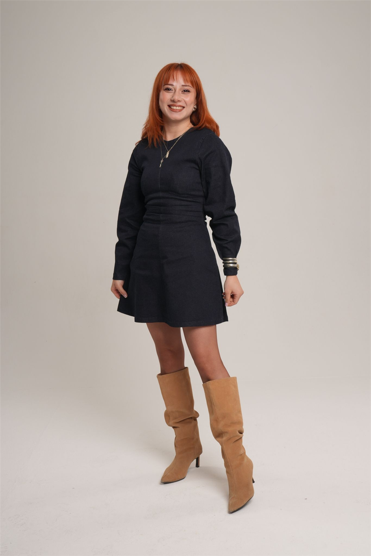 KOT BEL PİLELİ ELBİSE LACİVERT