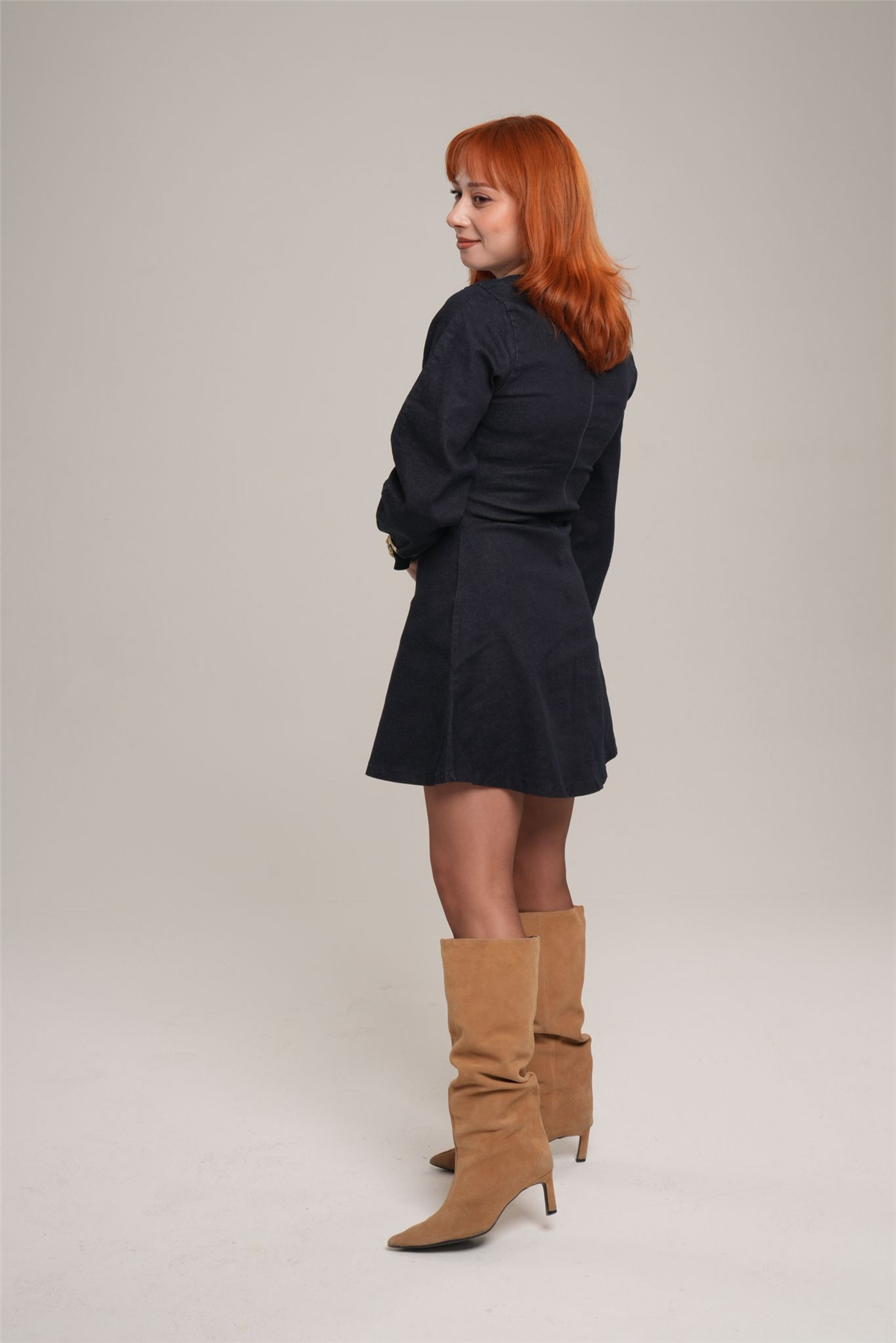KOT BEL PİLELİ ELBİSE LACİVERT