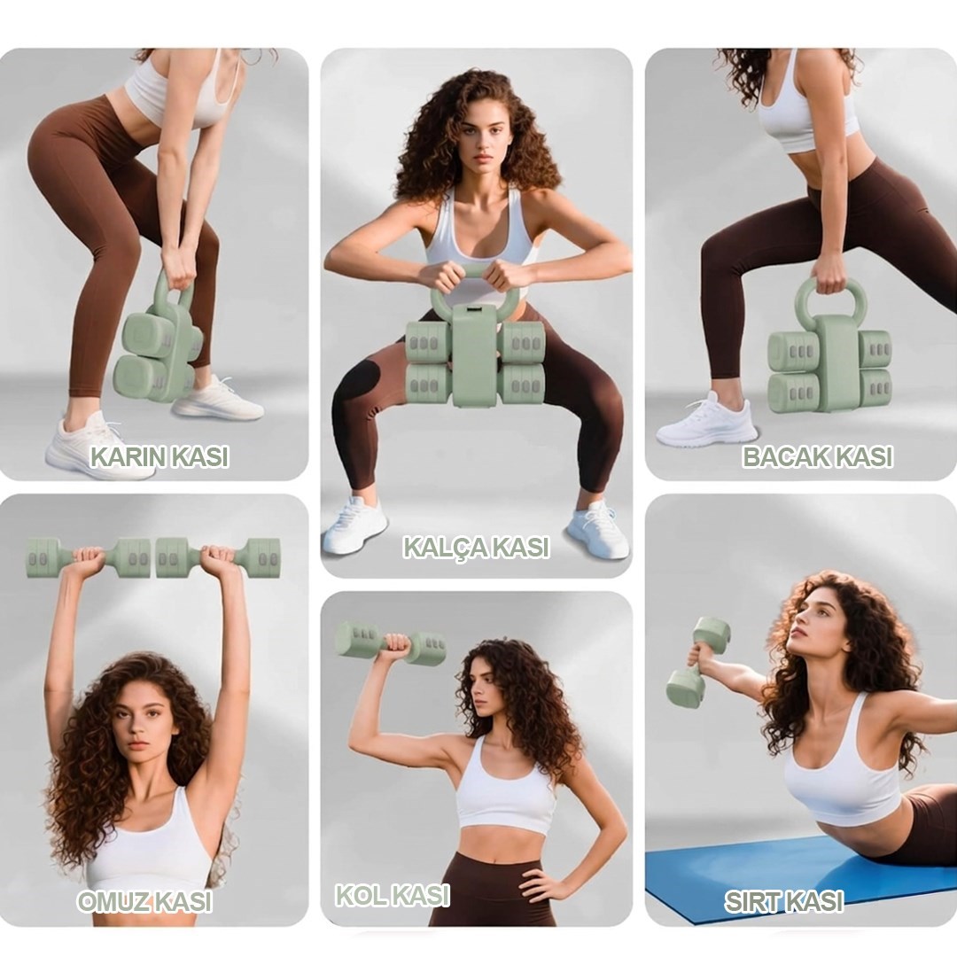 Ayarlanabilir Modüler Kettlebell ve Dambıl Seti Ev Fitness ve Güç Antrenman Direnç Lastiği Hediye