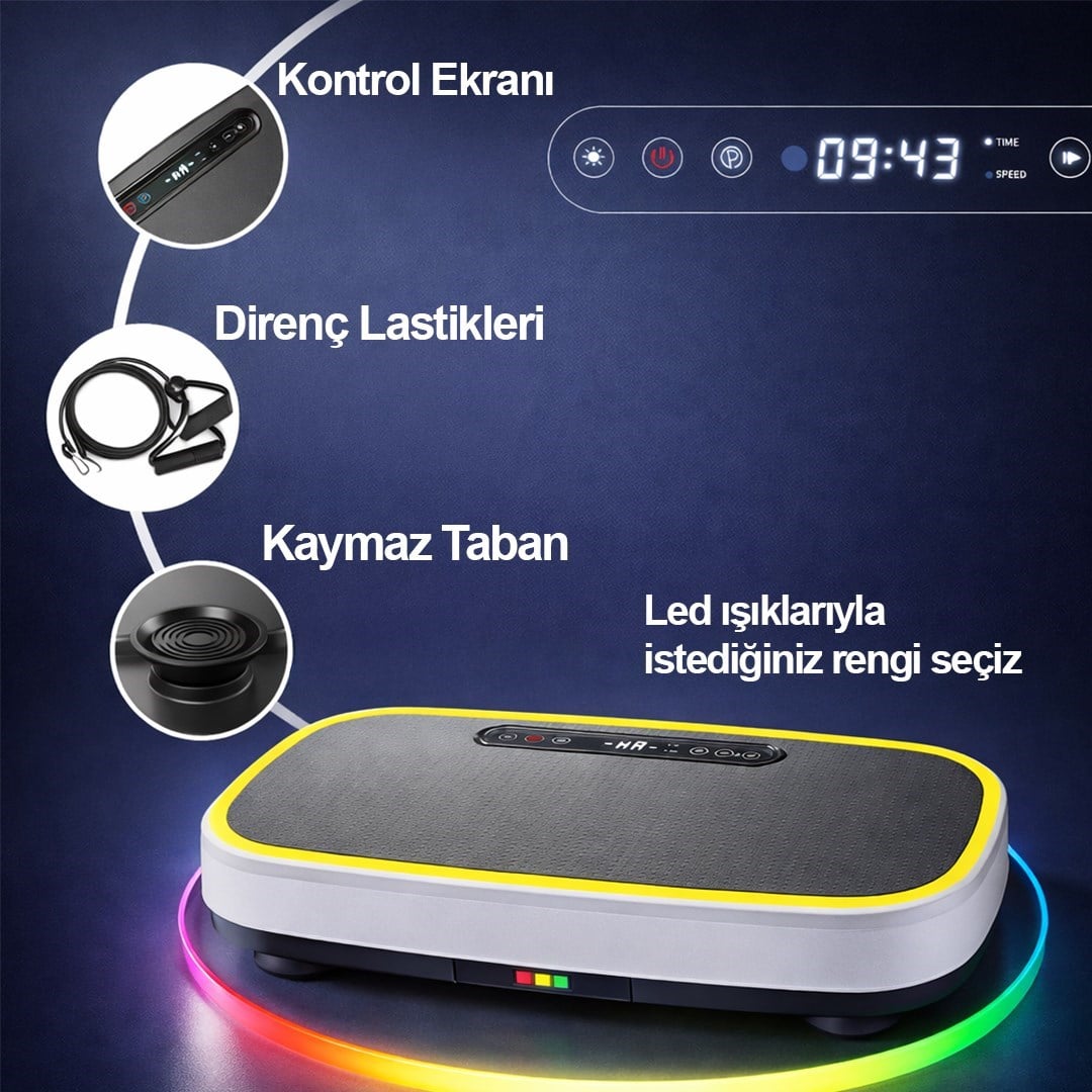 Bluetooth LED Işıklı Titreşimli Egzersiz Platformu Kumandalı Ev Fitness Aleti Direnç Lastiği Hediye