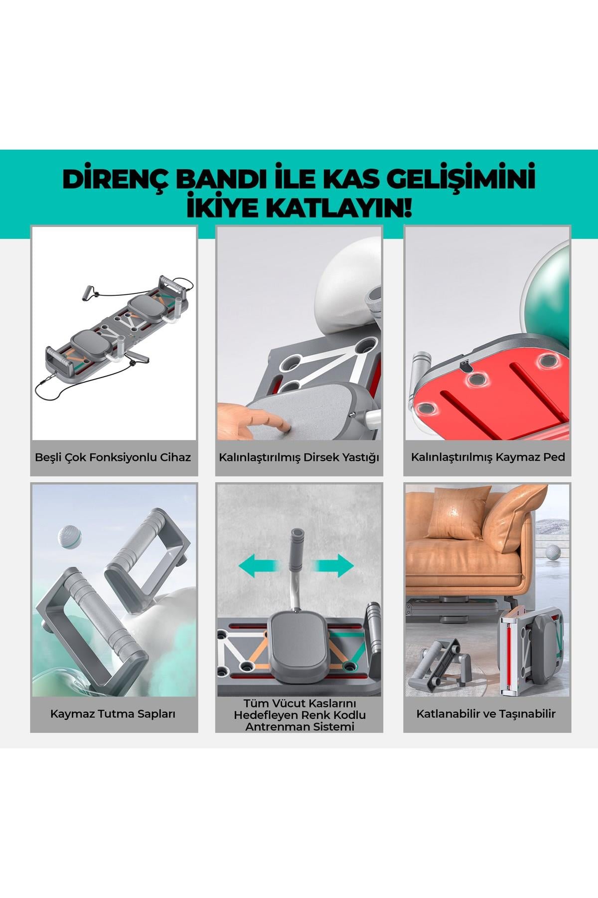 Çok Fonksiyonlu Akıllı Şınav Egzersiz Tahtası Direnç Lastik Bandı Taşınabilir Antrenman Sistemi
