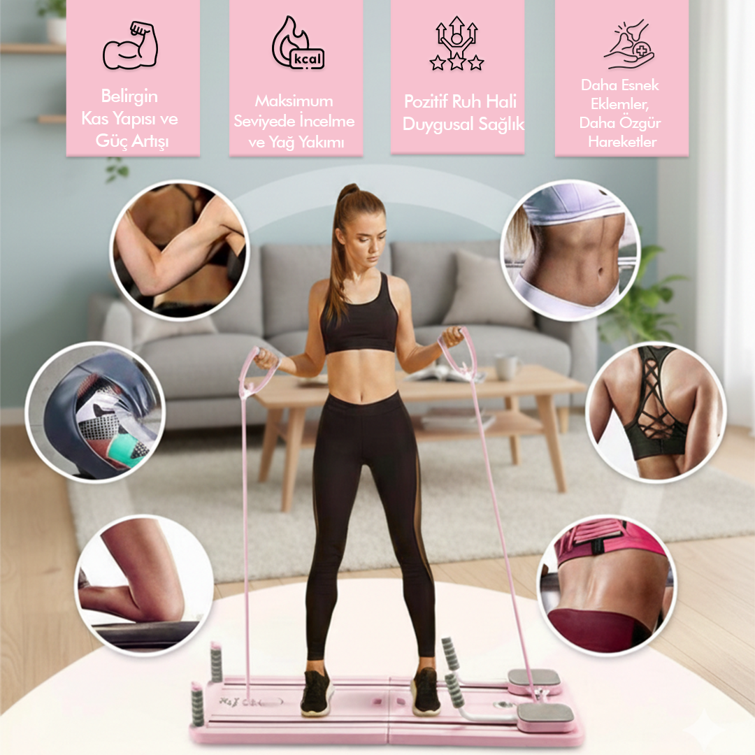 Çok Fonksiyonlu Egzersiz Aleti, Pilates Reformer, Direnç Bantlı, Ev Tipi Istasyon , Çorap Hediyeli