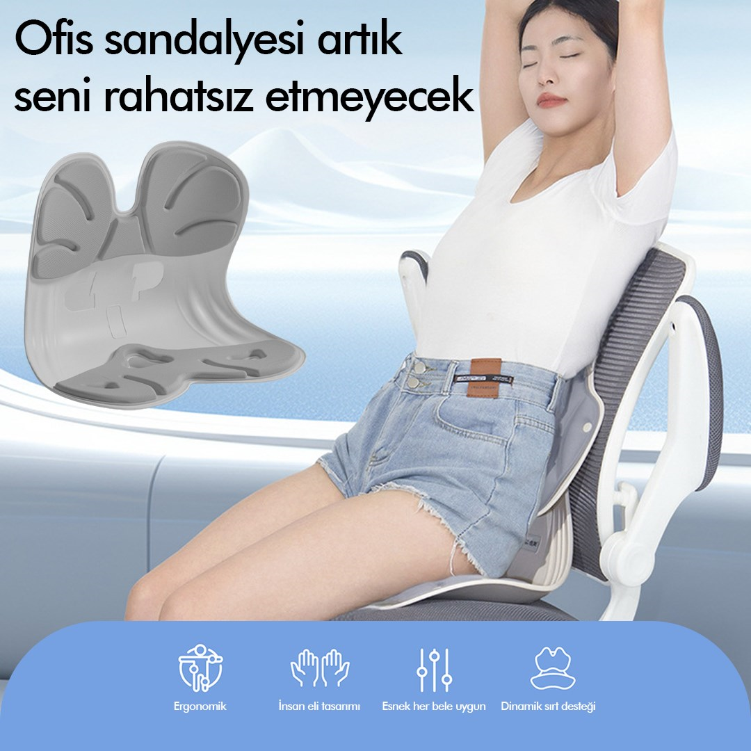 Ergonomik Ortopedik Bel Destekli Oturma Minderi Postür Düzeltici İş Ev Oto Sırt Koltuk Yastığı
