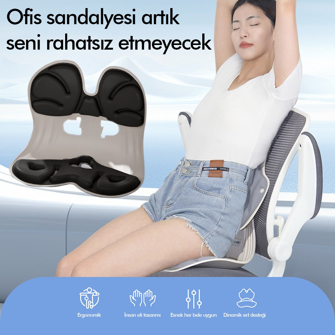 Ergonomik Ortopedik Bel Destekli Oturma Minderi Postür Düzeltici İş Ev Oto Sırt Koltuk Yastığı
