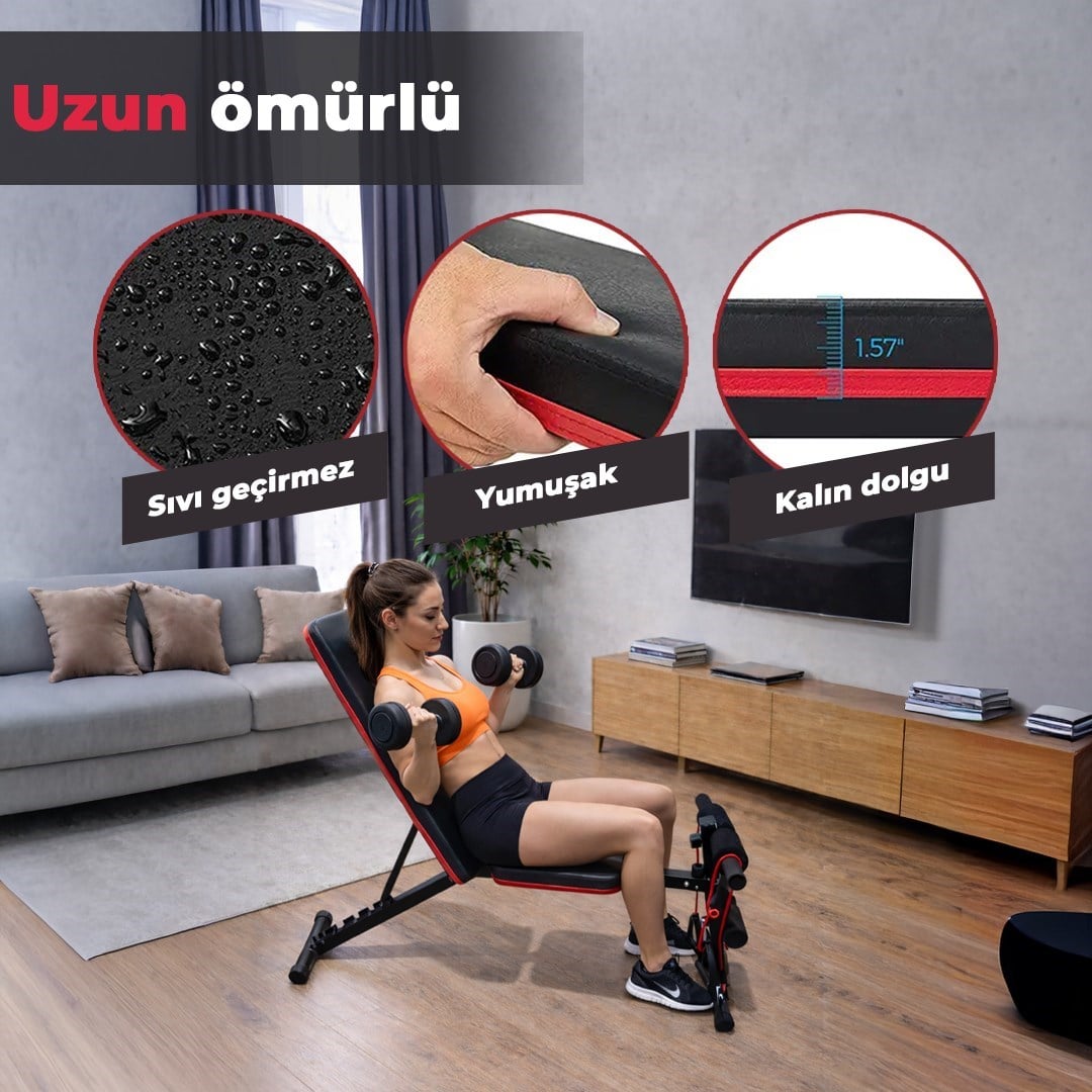 Ev Tipi Çok Fonksiyonlu Dambıl Bench Press ve Mekik Sehpası Antrenman Aleti Direnç Lastiği Hediye