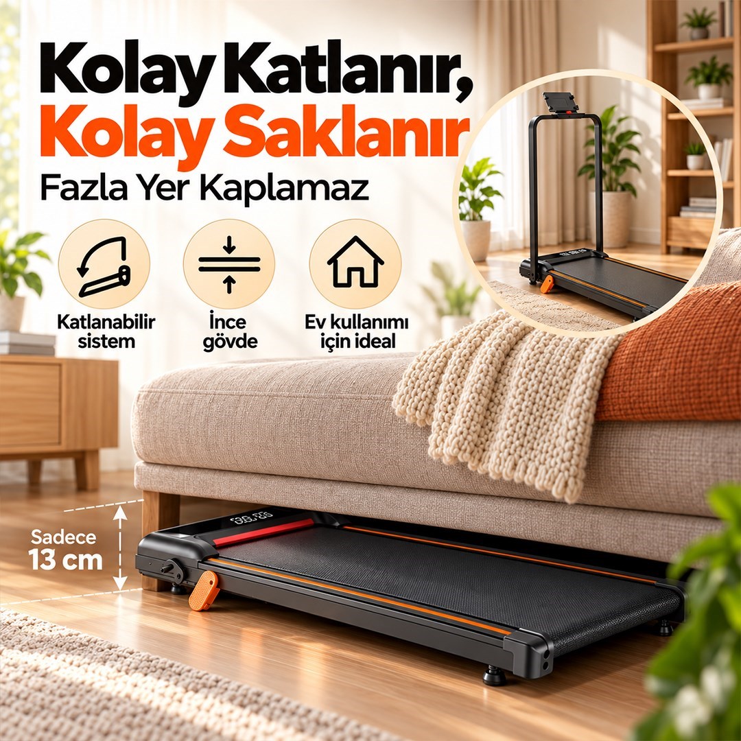 Güçlü Katlanabilir Koşu Bandı Ev Tipi Yürüyüş Fitshow App Bluetoothlu Uzaktan Kumanda Sessiz Motor