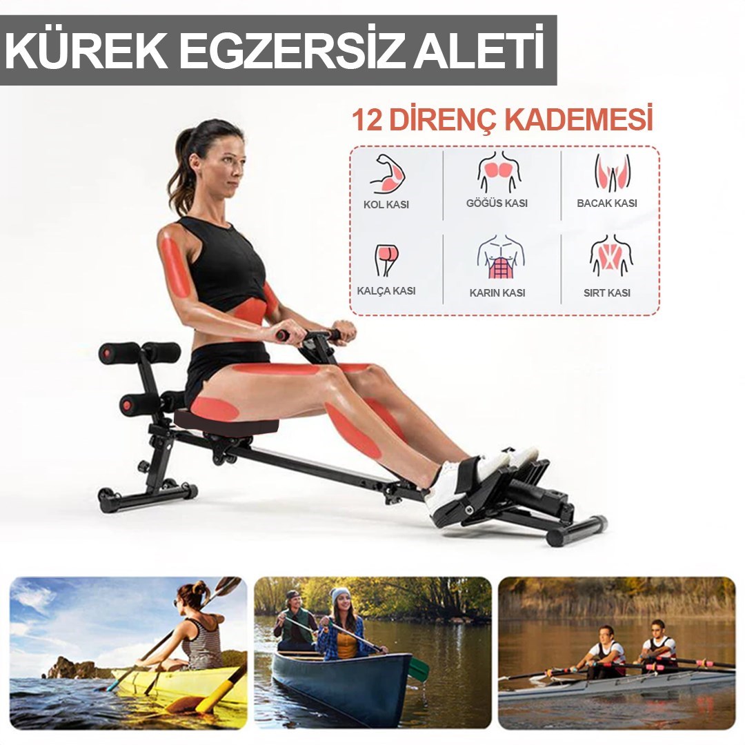Hidrolik Katlanabilir Kürek Çekme Aleti Gösterge Ev Kardiyo Tüm Vücut Egzersiz Direnç Lastiği Hediye