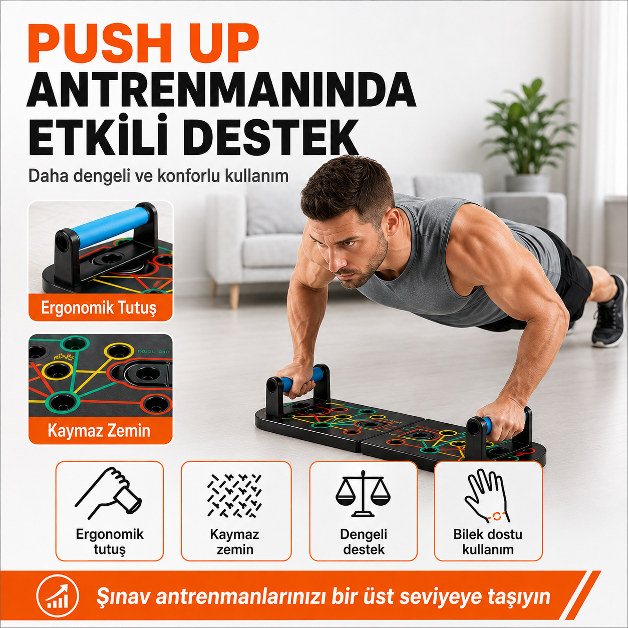 Katlanabilir Şınav Tahtası Direnç Bandı Ab Roller El Yayı  Atlama İpi Karın Göğüs Egzersiz Aleti Seti