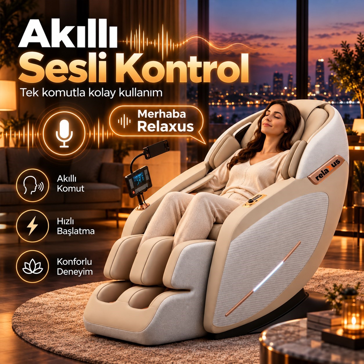 Lüks Masaj Koltuğu Akıllı Panel Sesli Komut Sıfır Yerçekimi SL Ray Isıtmalı Hava Yastıklı Bluetooth