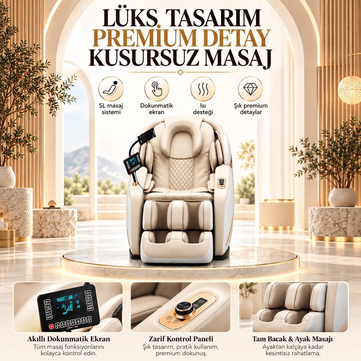 Lüks Masaj Koltuğu Akıllı Panel Sesli Komut Sıfır Yerçekimi SL Ray Isıtmalı Hava Yastıklı Bluetooth
