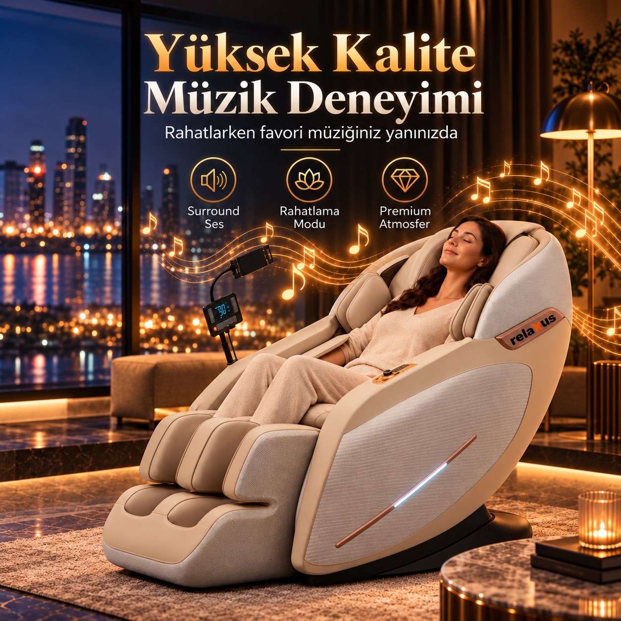 Lüks Masaj Koltuğu Akıllı Panel Sesli Komut Sıfır Yerçekimi SL Ray Isıtmalı Hava Yastıklı Bluetooth
