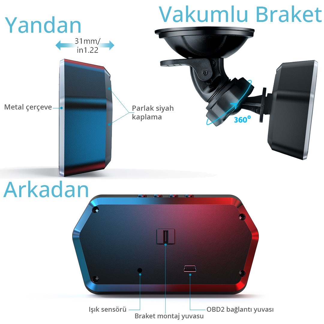 OBD + GPS Çift Modlu Araç HUD LCD Ekranlı Akıllı Gösterge ve Arıza Tespit Cihazı Oto Kokusu Hediye