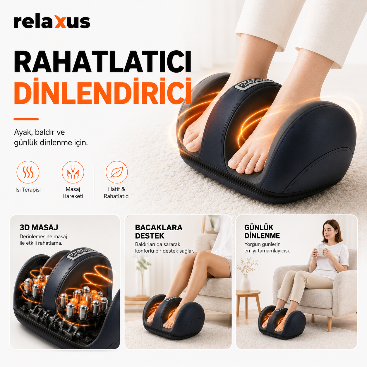 RLX10 Isıtmalı Ayak Ve Bacak Masaj Aleti Ayak Masaj Cihazı 20 Temas Noktalı Antibakteriyel