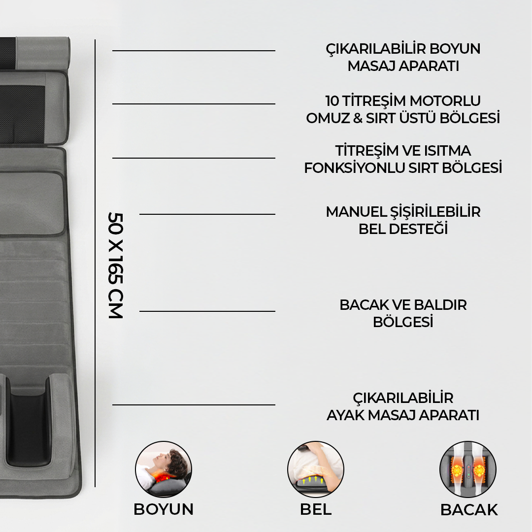 RLX20 Katlanabilir Elektrikli Tam Vücut Isıtmalı Masaj Yatağı Boyun Masaj Cihazı Ayak Masaj Cihazı