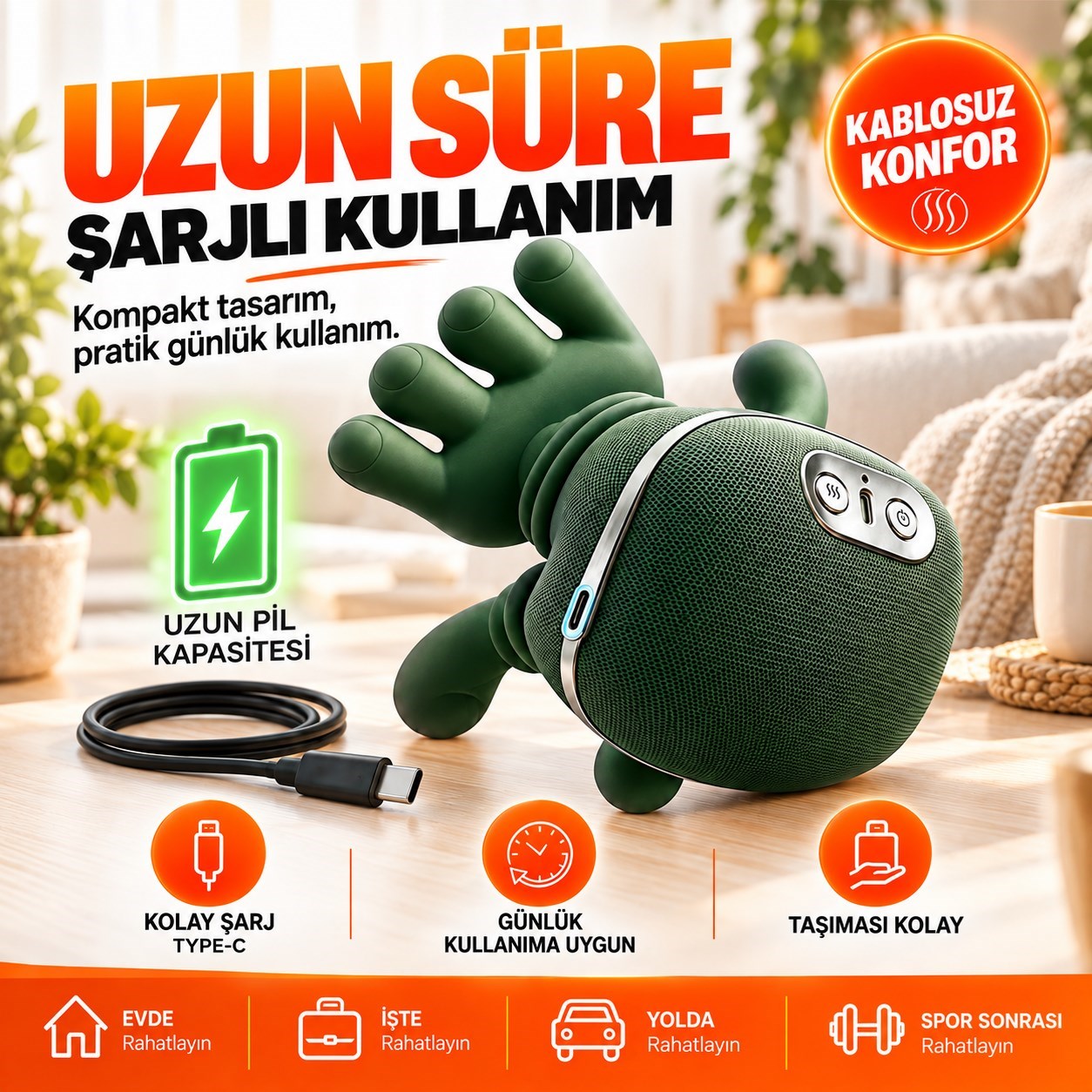 Şarjlı Isıtmalı Boyun Masaj Aleti El Hisli Parmakla Yoğurma Teknolojili Omuz Sırt Bacak Masaj Cihazı