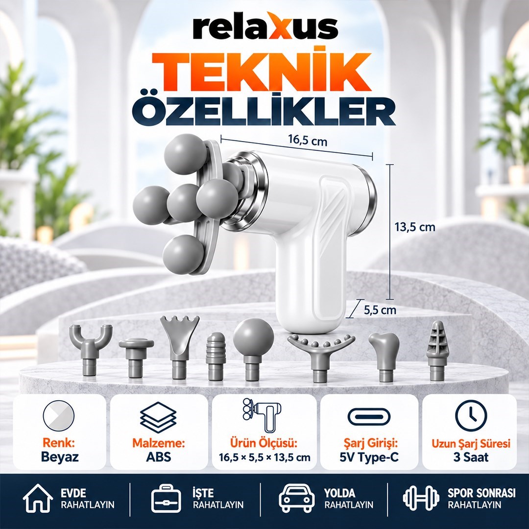 Şarjlı Masaj Tabancası 9 Başlıklı Kablosuz Derin Doku Kas Gevşetici Titreşimli Tüm Vücut Masaj Aleti