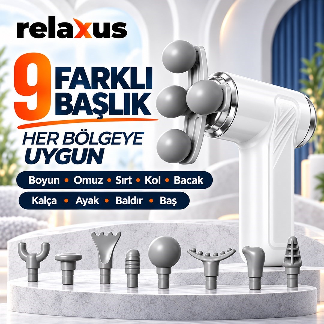Şarjlı Masaj Tabancası 9 Başlıklı Kablosuz Derin Doku Kas Gevşetici Titreşimli Tüm Vücut Masaj Aleti