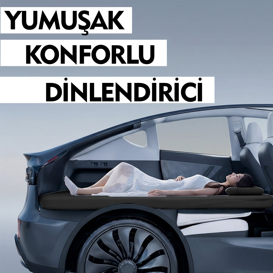 Tesla Model Y Araç İçi Şişme Yatak Ve Yastık Seti Pompa Gri Taşınabilir Uyku Seyahat ve Kamp Yatağı