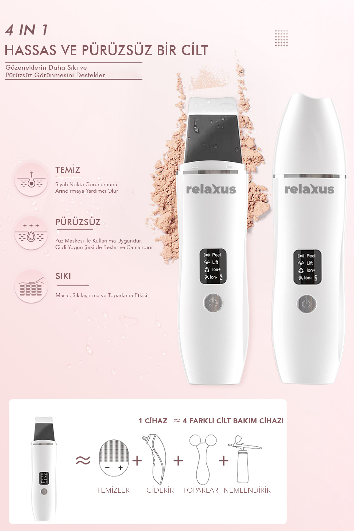 Ultrasonik Yüz Temizleme ve Peeling Cihazı 4 Modlu Derin Bakım Sistemi