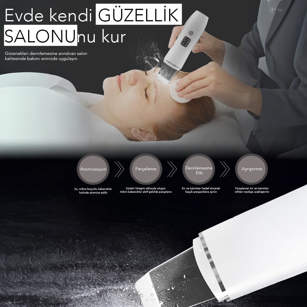 Ultrasonik Yüz Temizleme ve Peeling Cihazı 4 Modlu Derin Bakım Sistemi