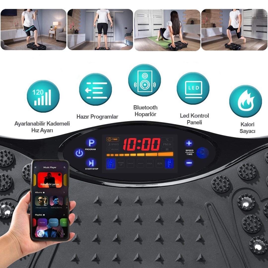 Yüksek Titreşimli Egzersiz Platformu Bluetooth Masaj Aleti Ev Fitness Cihazı Direnç Lastiği Hediye