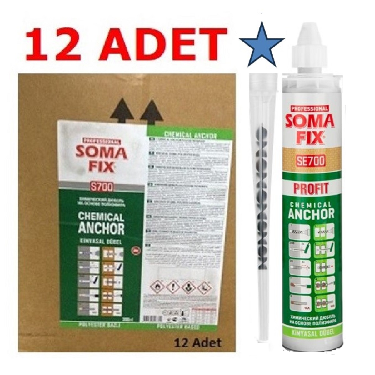 12 Adet 300 ml Somafix Kimyasal Dübel Polyester Silikon Tabancası İle Kullanım Profit