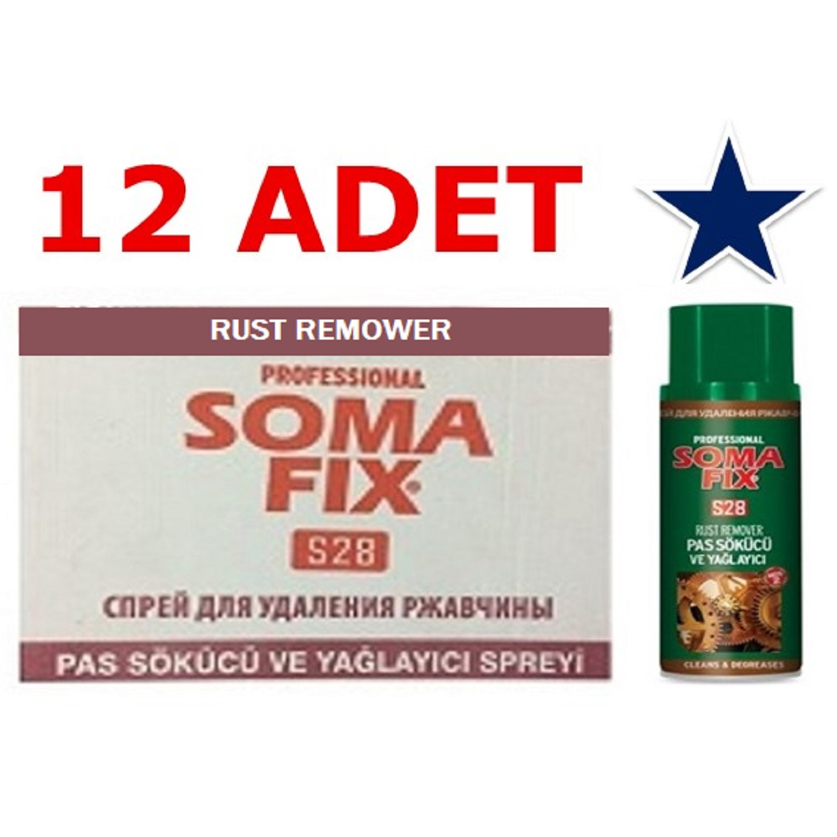 12 Adet 400 ml Somafix Pas Sökücü ve Yağlayıcı Sprey S28