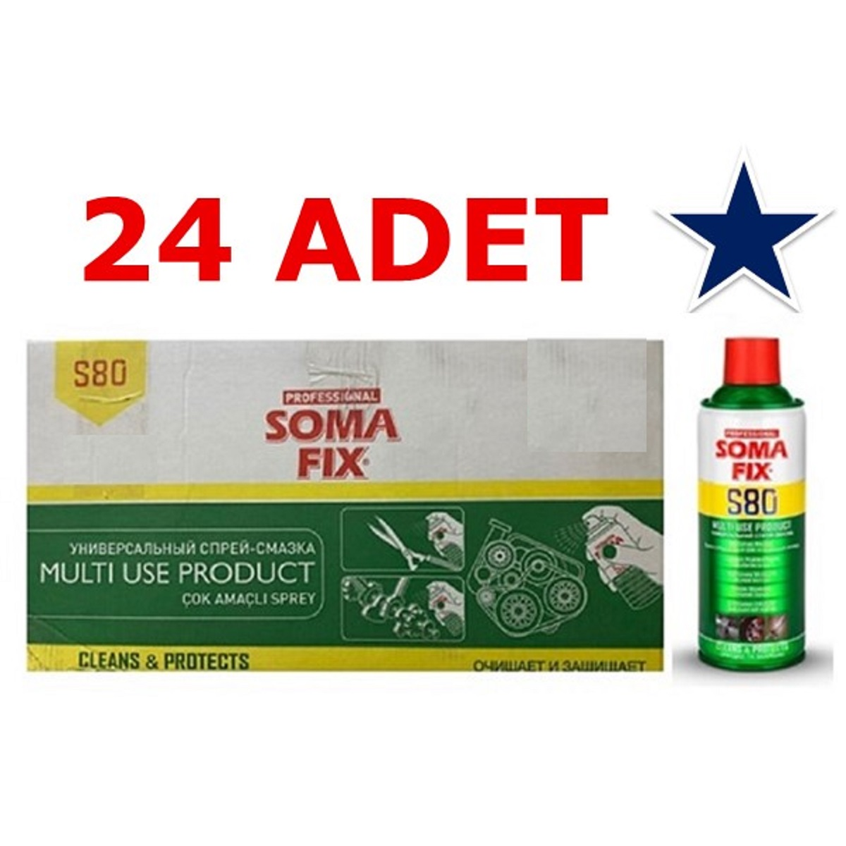24 Adet 350 ml Somafix Çok Amaçlı Pas Sökücü Yağlayıcı Bakım Spreyi S80