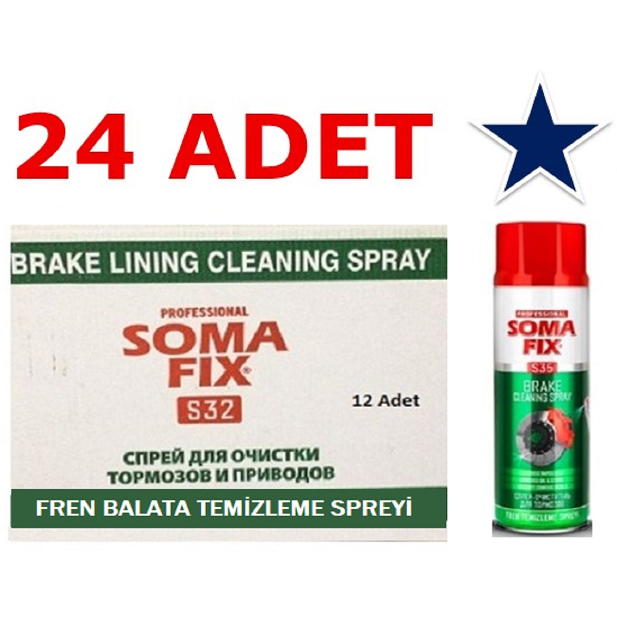 24 Adet 500 ml Somafix Fren Balata Temizleme Spreyi S35