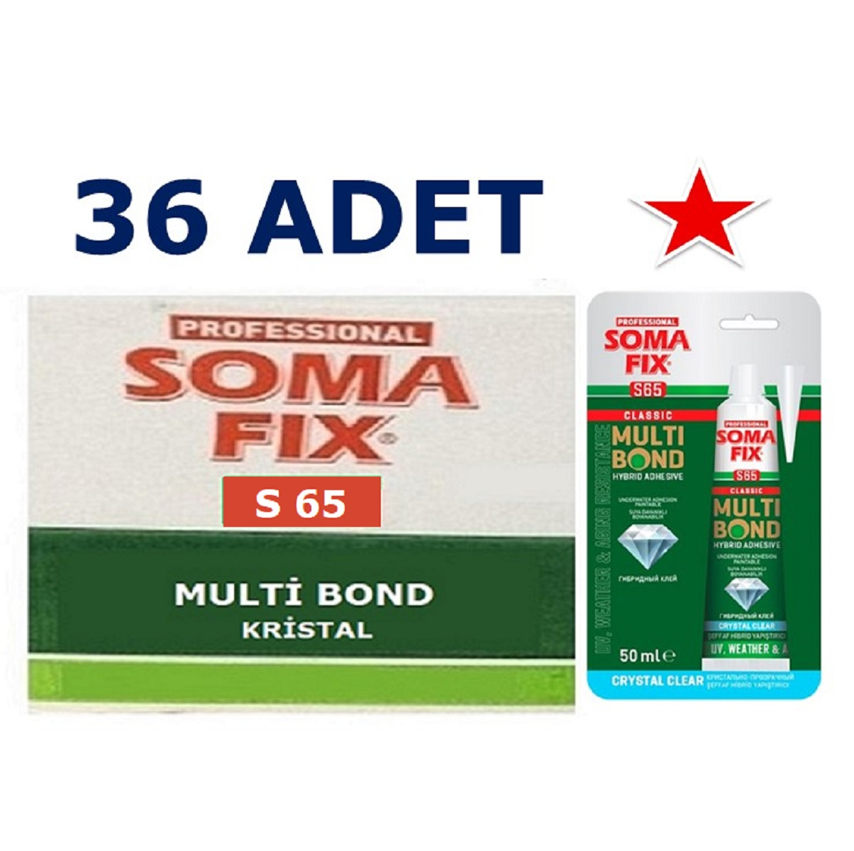 36 Adet 50 ml Somafix Şeffaf Multi Bond Hibrid Suya Dayanıklı Yapıştırıcısı Kristal Silikonu   S65