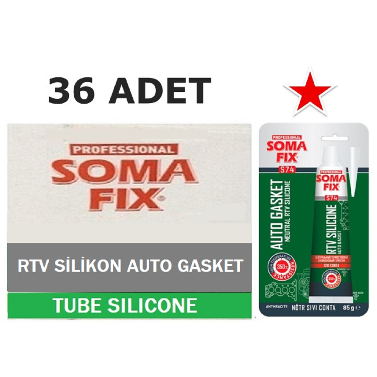 36 Adet 85 ml Somafix Nötr Antrasit Gri Tüp RTV Silikon Sıvı Conta 350 ºC