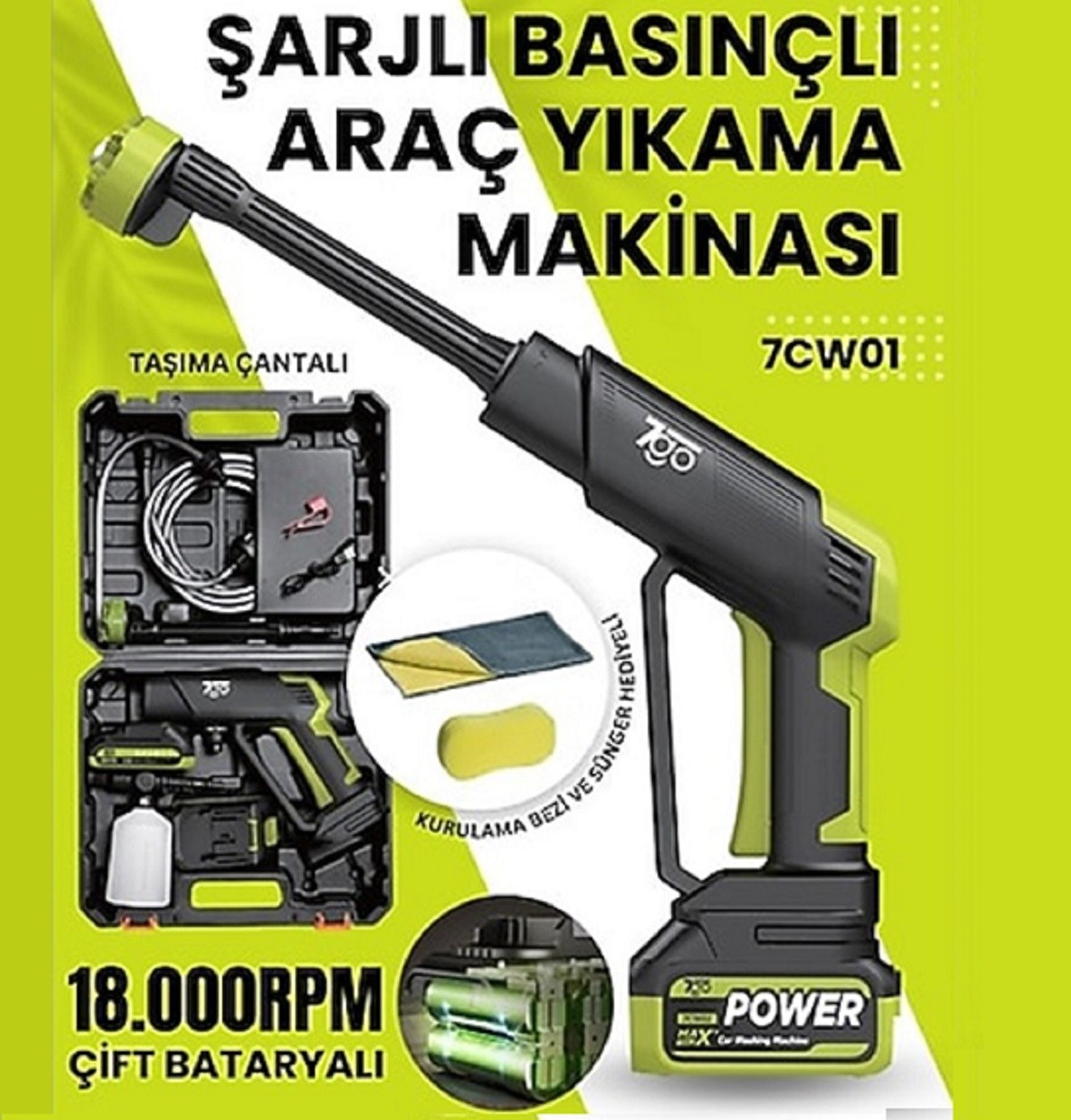 Basınçlı Çift Akülü Şarjlı Oto Yıkama Tabancası