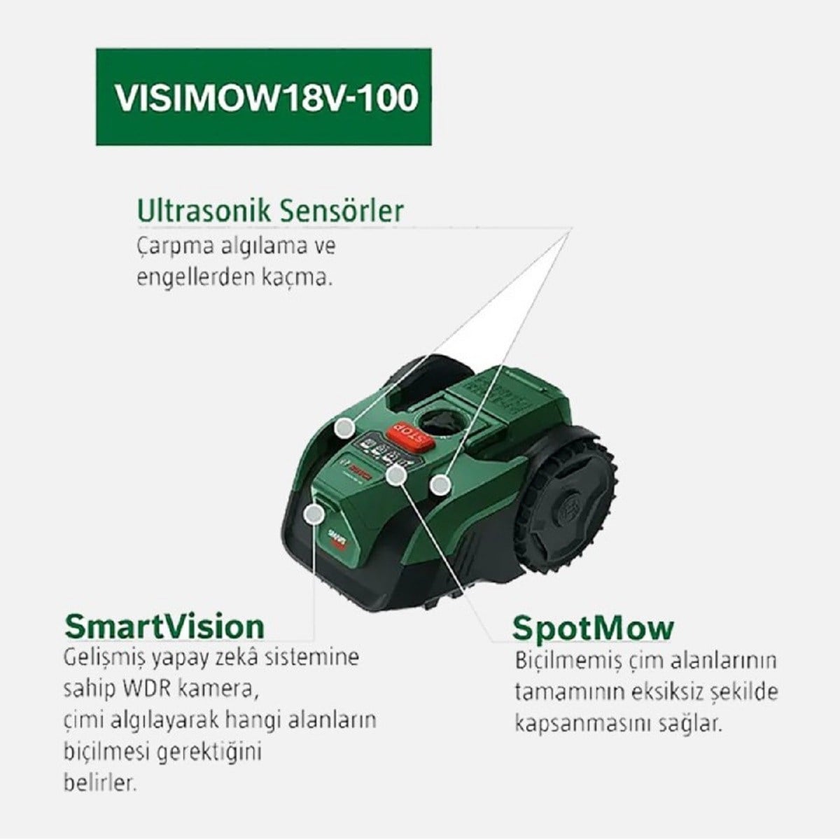 Bosch Visimow100 Çim Biçme Robotu Tek Akülü