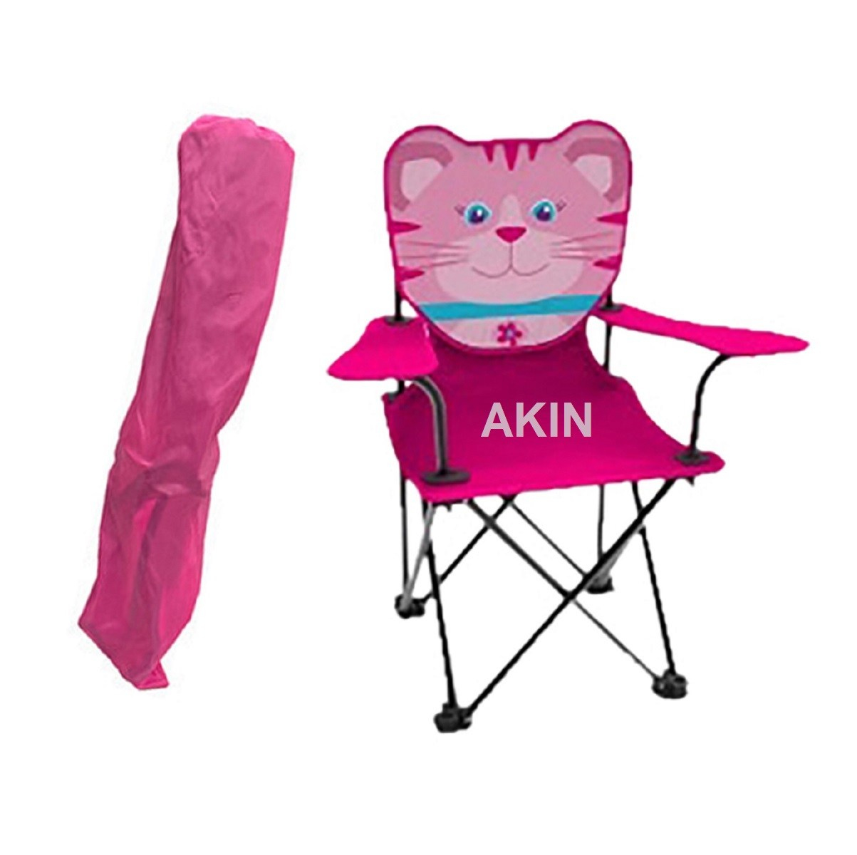Katlanır Çocuk Kamp Sandalyesi Plaj Sandalyesi Kedi Pembe Taşıma Çantasız