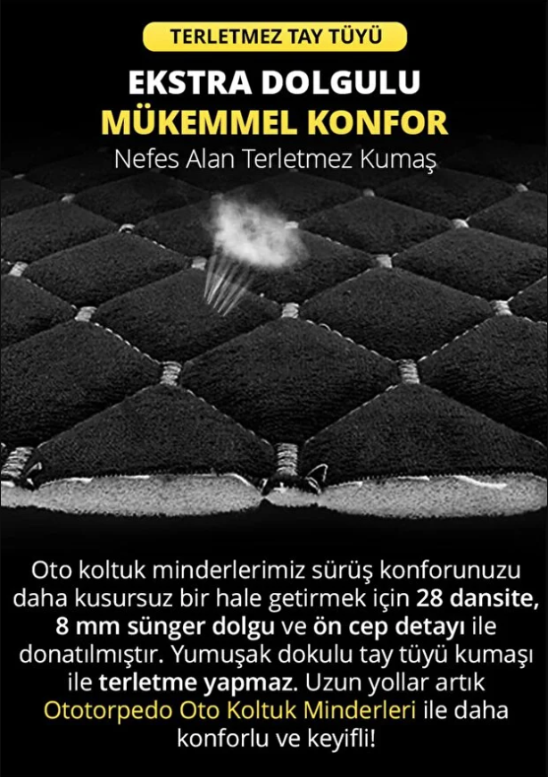 Tay Tüyü Cepli & Terletmez Sırtlı Oto Koltuk Minder Seti - Koltuk Koruma Kılıfı (ÖN & ARKA TAM SET)