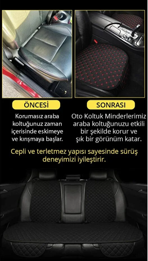 Tay Tüyü Cepli & Terletmez Sırtlı Oto Koltuk Minder Seti - Koltuk Koruma Kılıfı (ÖN & ARKA TAM SET)