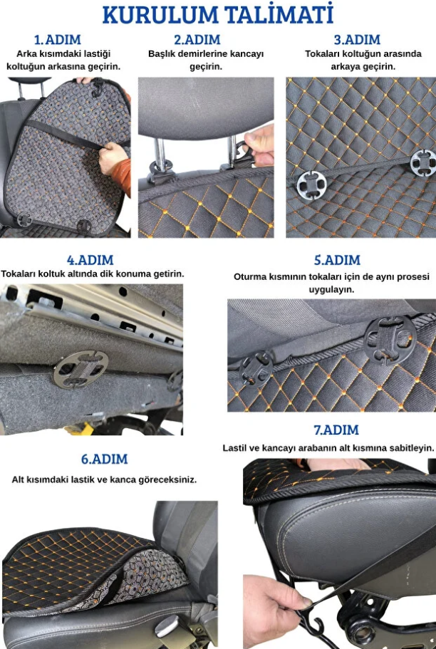  Terletmez Cepli Oto Koltuk Minder Seti Kolay Montaj Universal 7'li Set 