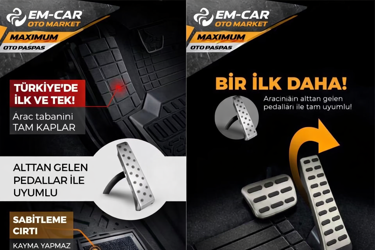 4D Derin Havuzlu %100 Termo Kauçuk Kaydırmazlı Siyah Renk Oto Paspas