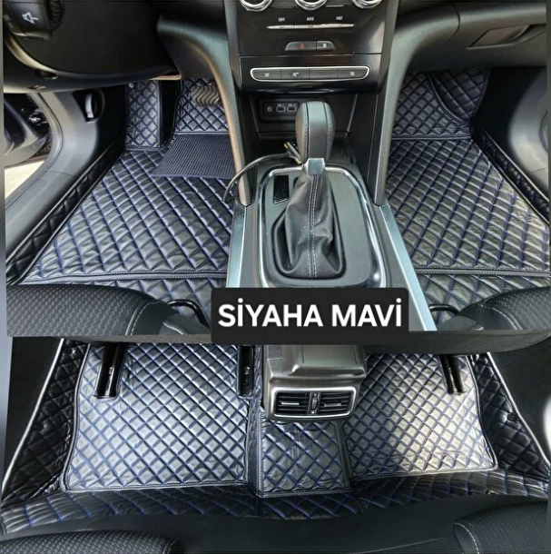 AUDİ A5 2016 - 2024 Uyumlu 8D Araca Özel Havuzlu Deri OTO PASPAS SİYAH MAVİ RENK