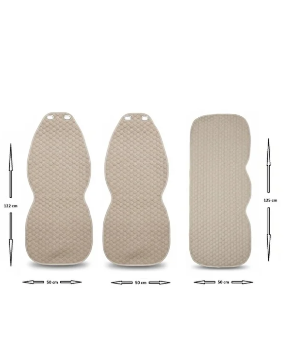 Lüks Kapitone Desenli Antislip Araba Koltuk Koruyucu Üçlü Minder Seti - Bej Renk (2 Ön ve 1 Arka Set)