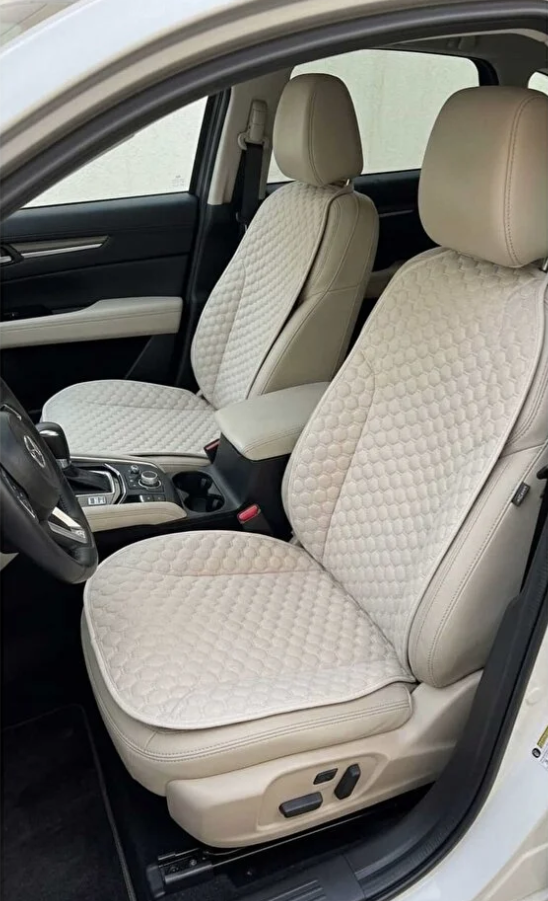 Lüks Kapitone Desenli Antislip Araba Koltuk Koruyucu Üçlü Minder Seti - Bej Renk (2 Ön ve 1 Arka Set)