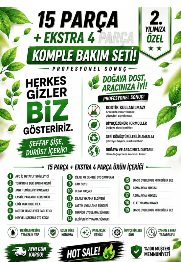 Oto Yıkama Ve Bakım Seti 15 Parça Lastik Torpido Full Temizlik Seti Premium Detay Fırçası Dahil