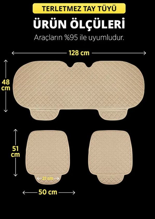 Tay Tüyü Cepli & Terletmez Oto Koltuk Minder Seti - Koltuk Koruma Kılıfı (3'lü Set)
