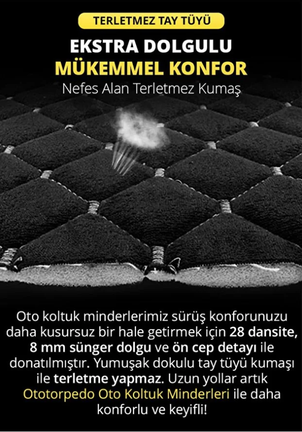Tay Tüyü Cepli & Terletmez Oto Koltuk Minder Seti - Koltuk Koruma Kılıfı (3'lü Set)