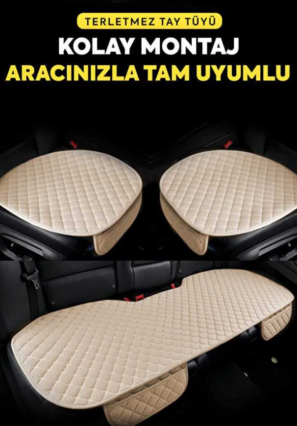 Tay Tüyü Cepli & Terletmez Oto Koltuk Minder Seti - Koltuk Koruma Kılıfı (3'lü Set)